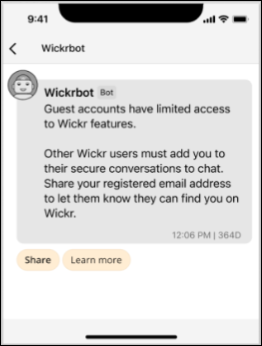 訪客使用者的 Wickrbot 訊息。